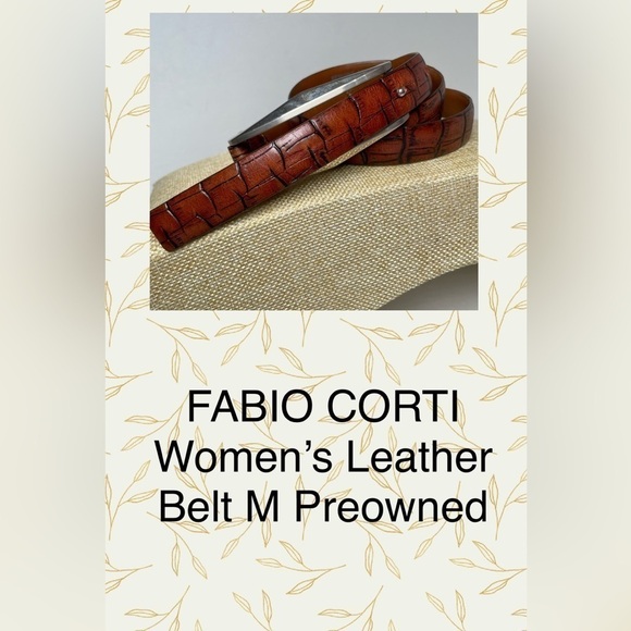 Fabio Corti women’s Leather Belt Size 30’ Brown Croc Print Slim VTG - Picture 1 of 12